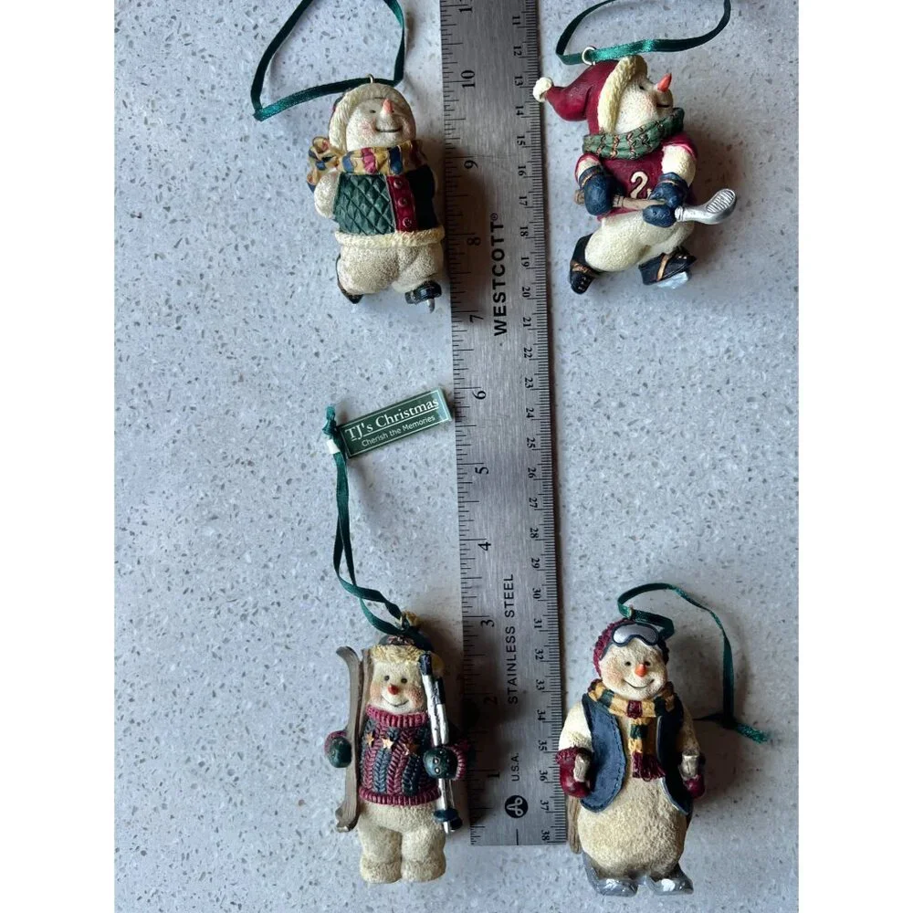 Set Of 4 TJs Christmas Snowman Ornaments With Sports Theme